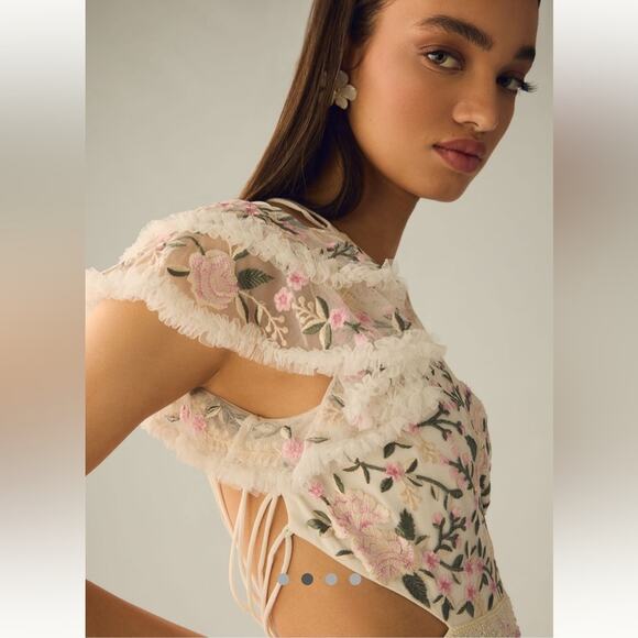 NWT Mac Duggal Cream Floral Embroidered One Shoulder Maxi Dress Sz 8 - Picture 2 of 13